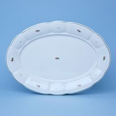 Dish oval flat 17 cm, red flower + green, G. Benedikt 1882