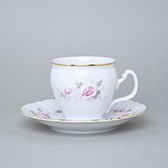 Gold line: Coffee cup and saucer 220 ml / 16 cm, Thun 1794 Carlsbad porcelain, BERNADOTTE roses