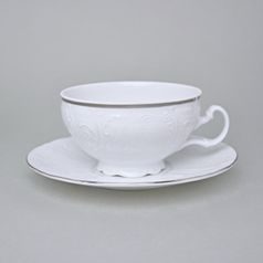 Cup and saucer 275 ml / 18 cm tea (soup), Thun 1794 Carlsbad porcelain, BERNADOTTE frost, Platinum line