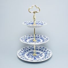 Etažer třídílný - talíře plné / zlacená tyčka 36 cm, Cibulák, originální z Dubí