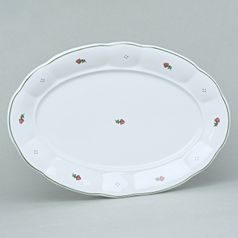 Dish oval flat 17 cm, red flower + green, G. Benedikt 1882