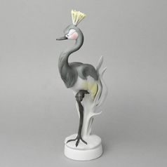 Jeřáb korunní 35 cm, pastel, porcelánové figurky Duchcov