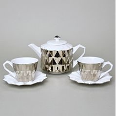 Souprava čajová / kávová pro 2 osoby, Diamond Platinum, porcelán Goldfinger