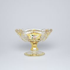 Octagonal Cut Crystal Bowl on stand, 130 mm, Gold + Enamel, Jahami Bohemia