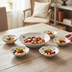 Compot set for 6 persons, Thun 1794 Carlsbad porcelain, BERNADOTTE fruits and flowers