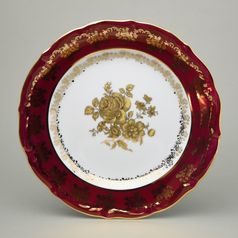 Talíř mělký 24 cm, rubín + zlatá růže, porcelán Carlsbad