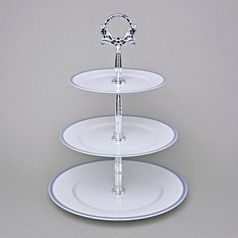 Etažer 3-dílný se stříbrnou tyčkou, Thun 1794, karlovarský porcelán, OPÁL 80136