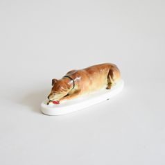 Laying Dog, 18 x 6 x 6 cm, Porcelain Figures Gläserne Porzellanmanufaktur