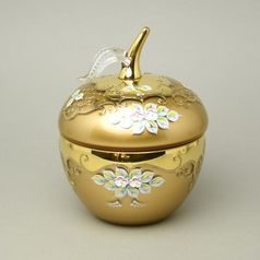 Crystal jar "Apple" round big - GOLD, h. 22 cm, Gold + Enamel, Jahami Bohemia