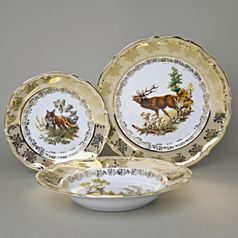 Plate Set for 6 pers., Hunting motifs - Beige, Carlsbad Porcelain