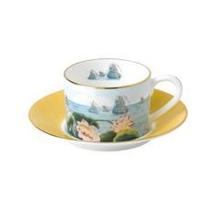 Blenheim Palace - indický pokoj: Šálek 200 ml a podšálek snídaňový, žlutý, anglický kostní porcelán Roy Kirkham