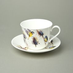 Birds and Teasels: Cup 420 ml and saucer 17 cm, Roy Kirkham fine bone china