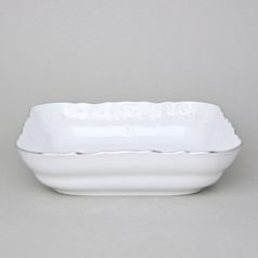 Bowl square 25 cm, Thun 1794 Carlsbad porcelain, BERNADOTTE frost, Platinum line