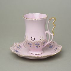 Šálek 230 ml vysoký na čokoládu a podšálek 16 cm, Lenka 247p, Růžový porcelán z Chodova