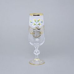 Claudia 180 ml, champagne glass, enamel flowers + gold, Novoborské sklo