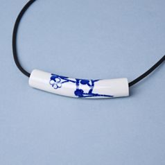 Necklace: Tube - Blue Flowers, Porcelain Jewels Studio Mallys