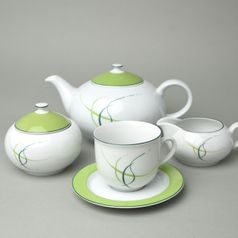 Čajová souprava pro 6 osob, Thun 1794, karlovarský porcelán, OPÁL tráva