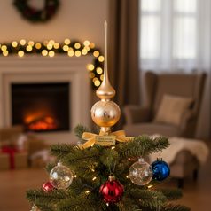 Vánoční skleněná ozdoba špička na stromeček 26 cm - ZLATÁ, česká ruční práce