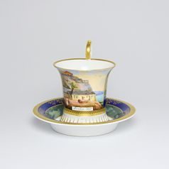 Cup and Saucer Johan, Prague 1901, 200 ml, Gold Etching, hand-painted by Roman Široký, Haas a Czjzek Porcelain