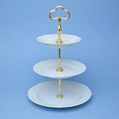 Etažer třídílný - talíře plné / zlacená tyčka, Bílý porcelán, Český porcelán a.s.