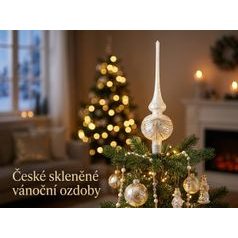 Vánoční skleněná špice, 27cm, Bílý mráz, České ozdoby MIJA
