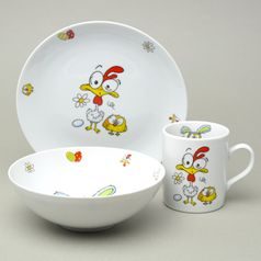 Dětská sada 3-díl., Veselá slepice, dekor Veselá slepice, Thun 1794, karlovarský porcelán