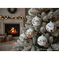 A set of Onion Pattern Christmas Tree Decoration Glass Balls 8 cm + Christmas tree tip, Set 9 pcs.