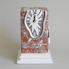 Dali Clock, Red Marble 14 x 14 x 20,7 cm, White + Print + Platinum, Clocks Royal Dux Bohemia