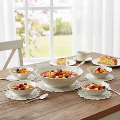 Plate set for 6 persons, Thun 1794 Carlsbad porcelain, BERNADOTTE ivory + gold