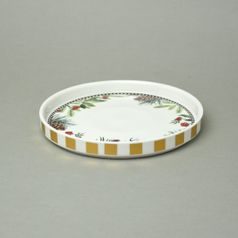 Vánoční podnos 20 cm kulatý, cesmína a šišky, nový kostní porcelán, EGAN