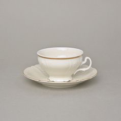 Tea cup and saucer 205 ml / 16 cm, Thun 1794 Carlsbad porcelain, BERNADOTTE ivory + gold