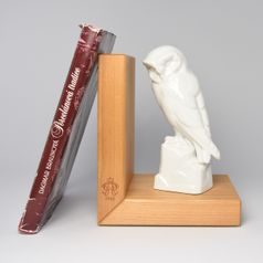 Zarážka do knihovny dřevěná + porcelánová sova, 11 x 8 x 15, Porcelánové figurky Aelteste Volkstedter
