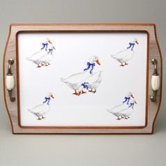 Serving mat in a wooden frame 40 x 28 cm, Geese, český porcelán