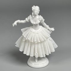 Dancerin with lace 8 x 6 x 12 cm, Kurt Steiner, white, Unterweissbacher porcelain figurines