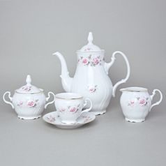 Gold line: Coffee set for 6 persons, Thun 1794 Carlsbad porcelain, Bernadotte roses