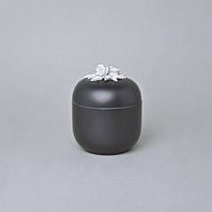 Dóza s růžemi 11 x 9 cm, Černý fond + Platina, Porcelán Duchcov