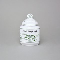 Kořenka s víčkem a nápisem 50 druhů 200 ml, zelený cibulák, Český porcelán a.s.