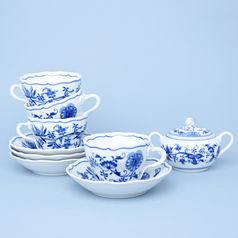 Cup plus saucer 0.25 L set 6pcs. plus Sugar bowl, Original Blue Onion Pattern