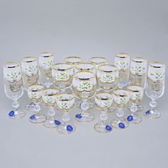 18 pcs. Claudia glass set, enamel flowers + gold, Novovborské sklo