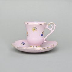 Šálek 130 ml vysoký s podšálkem Karolina, dekor 3051, Leander, růžový porcelán