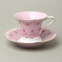 Cup footed 200 ml + sacuer 15 cm, Světlana, pink-white, decor 158, Leander, rose china