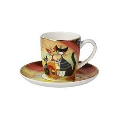 Šálek a podšálek Macchia e amici, 100 ml / 12 cm, jemný kostní porcelán, R. Wachtmeister, Kočky Goebel …