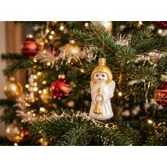 Christmas Glass Angel Ornament with Trumpet, 8 cm, Czech Ornaments MIJA