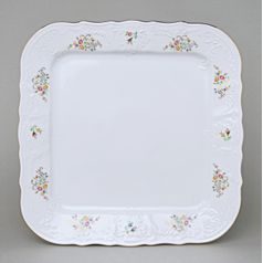 Tray square 26 cm, Thun 1794 Carlsbad porcelain, BERNADOTTE flowers with gold