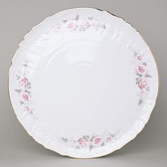 Zlatá linka: Talíř dortový 32 cm, Thun 1794, karlovarský porcelán, BERNADOTTE růžičky