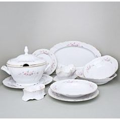 Gold line: Dining set for 6 persons, Thun 1794 Carlsbad porcelain, BERNADOTTE roses