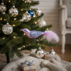 A set of Onion Pattern Christmas Tree Decoration Glass Balls 8 cm + Christmas tree tip, Set 9 pcs.