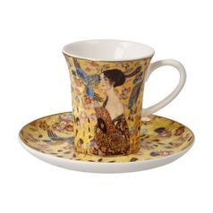 Šálek 100 ml a podšálek 12 cm espresso Dáma s vějířem, jemný kostní porcelán, G. Klimt, Goebel
