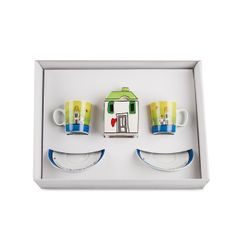 Set 2 Coffee Cups 130 ml + Sugar Bowl Le Casette Green, porcelain, EGAN