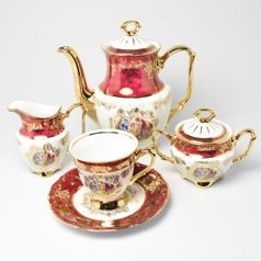 Coffee set for 6 pers., The Three graces, gold + pearl ruby red, Carlsbad porcelain